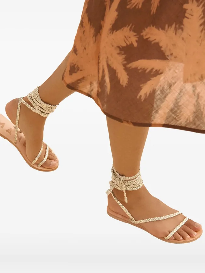 Braided Leather Lace-Up Sandals