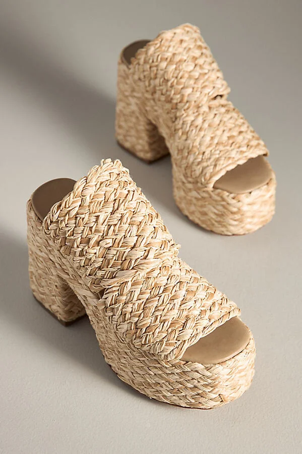 Braided Raffia Platform Slide Sandals - Image 2