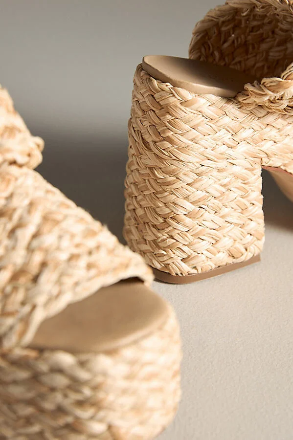 Braided Raffia Platform Slide Sandals - Image 3