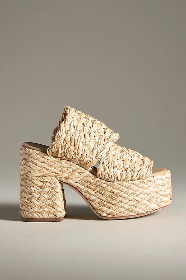 Braided Raffia Platform Slide Sandals