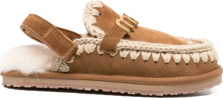 Braided-Trim Logo Slippers