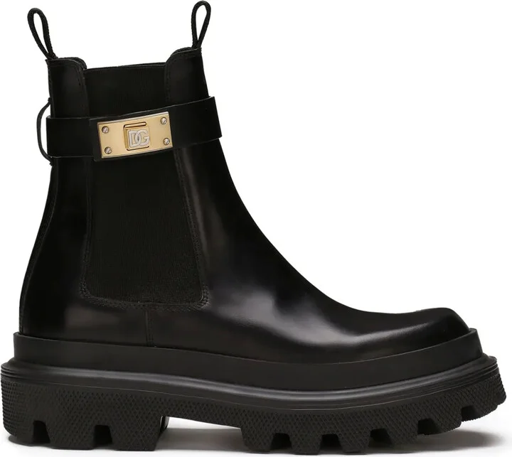 branded-strap leather Chelsea boots