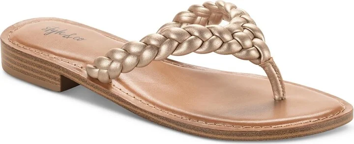 Brandiie Womens Faux Leather Flip-Flop Thong Sandals