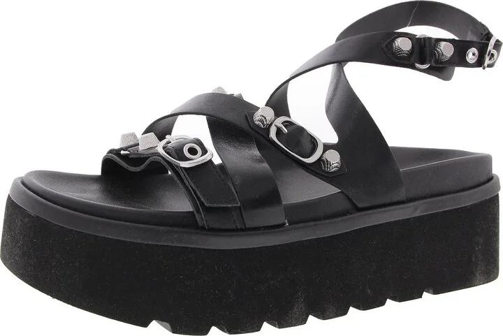 Brant Womens Embellished Faux Leather Platform Sandals