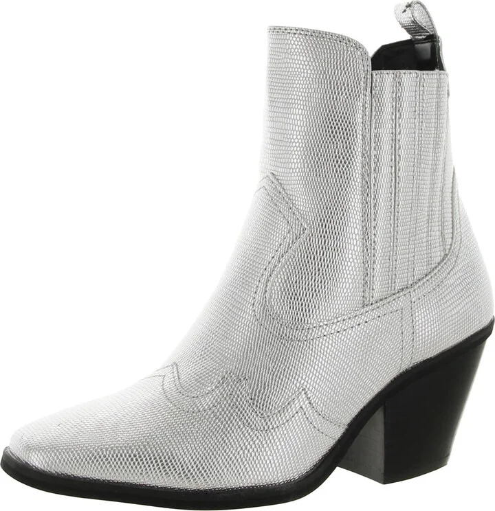 Brazos Womens Faux Leather Embossed Ankle Boots