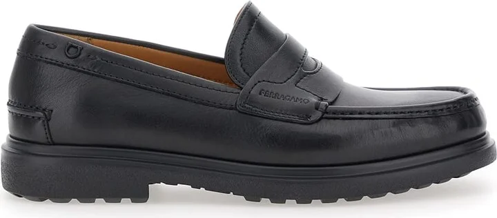 'brema' Black Loafers With Tonal Stitching And Almond Toe In Leather Man