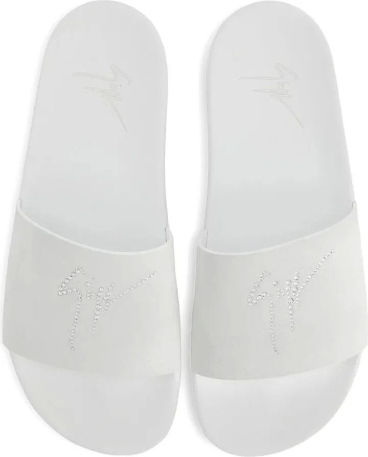 Brett crystal-embellished leather slides - Image 3