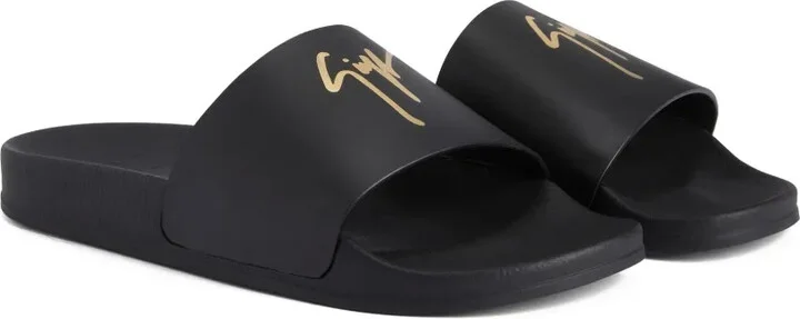 Brett logo-embellished leather slides - Image 2