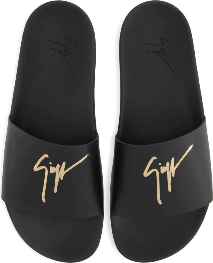 Brett logo-embellished leather slides - Image 3