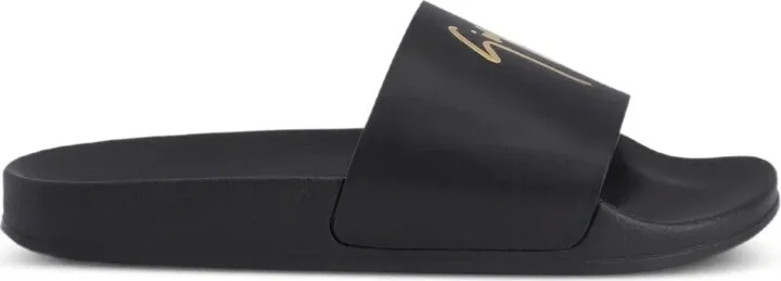 Brett logo-embellished leather slides - Image 4