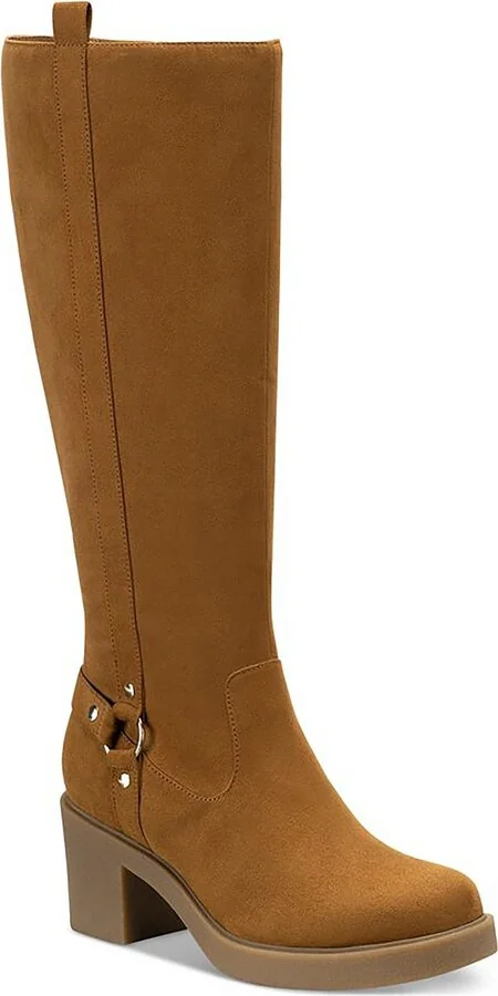 Brettaa Womens Faux Suede Round Toe Knee-High Boots