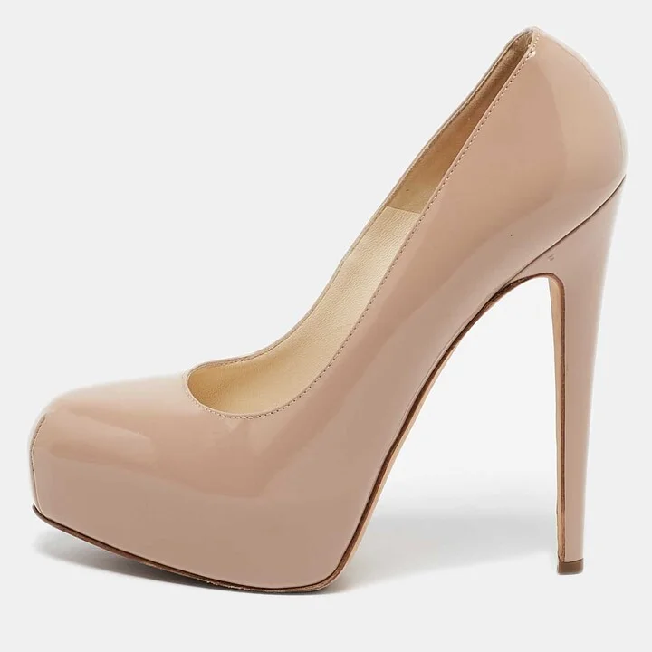 Brian Atwood Beige Patent Leather Platform Pumps Size 37