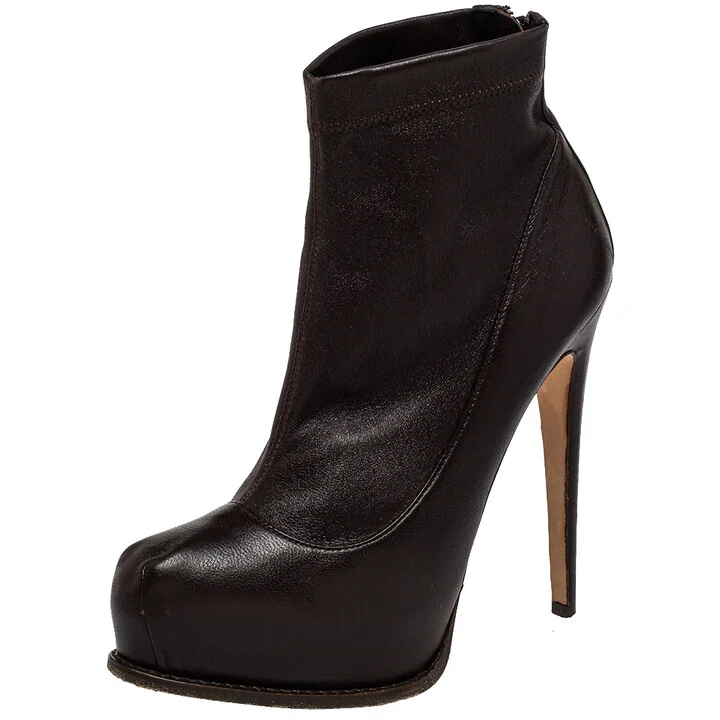 Brian Atwood Burgundy Leather Ankle Length Boots Size 38.5