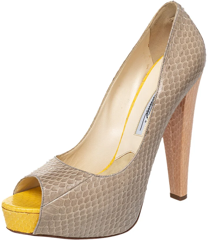 Brian Atwood Grey Python Peep Toe Platform Pumps Size 40
