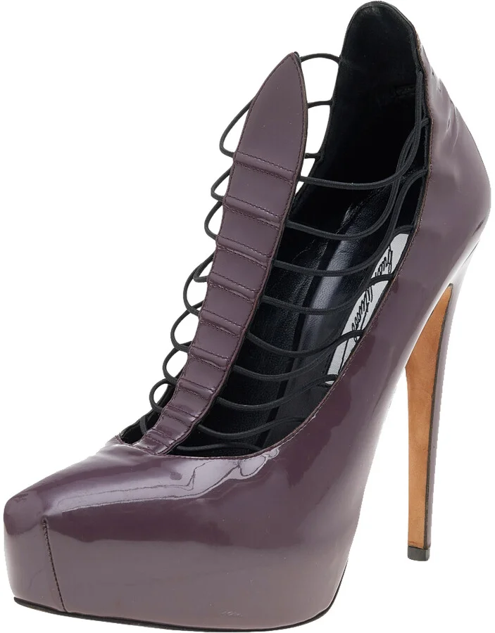 Brian Atwood Mauve Patent Leather Cage Platform Pumps Size 39