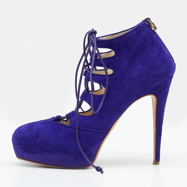 Brian Atwood Purple Suede Lace up Booties Size 38.5