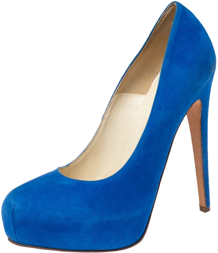 Brian Atwood Royal Blue Suede Maniac Platform Pumps Size 38.5