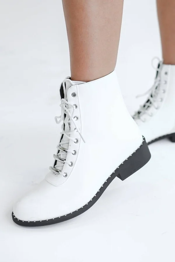 Brianna Faux Leather Boot In White