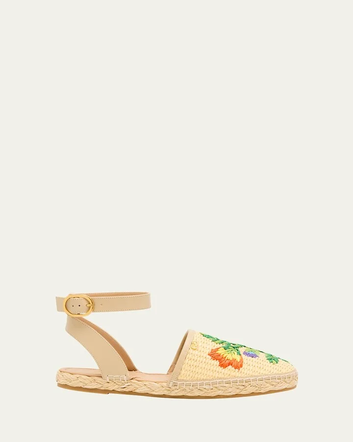 Bribri Raffia Flower Flat Espadrille Sandals