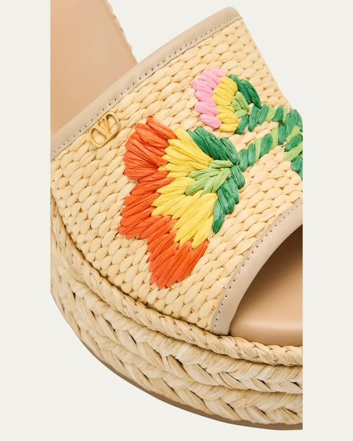 Bribri Raffia Flower Wedge Espadrille Sandals - Image 2