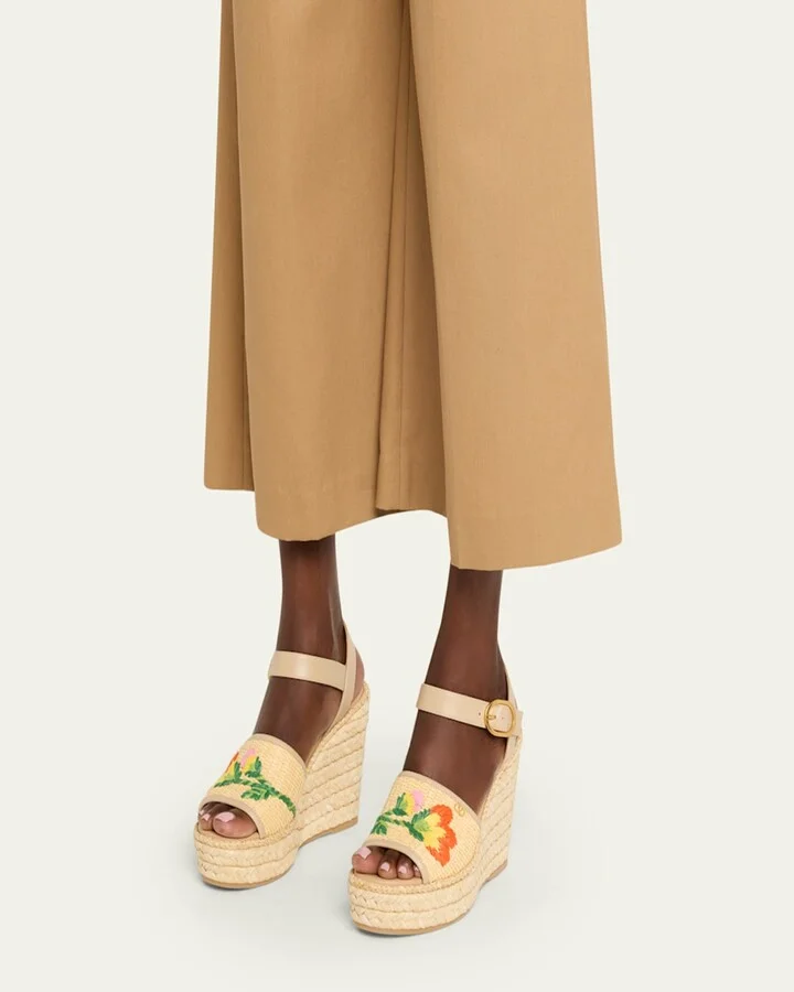Bribri Raffia Flower Wedge Espadrille Sandals - Image 11