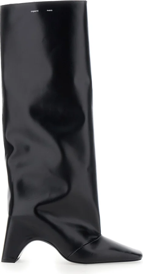 'bridge' Black Boots With Logo Lettering On The Side And High Heel In Leather Woman
