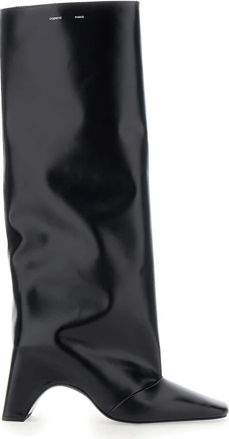 'Bridge' Black Boots With Logo Lettering On The Side And High Heel In Leather Woman