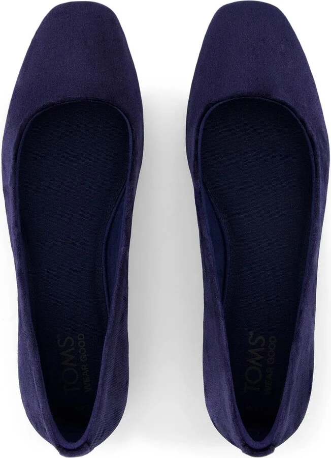 Briella Navy Crushed Velvet Flat - Image 4