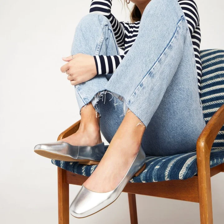 Briella Silver Metallic Leather Flat - Image 2