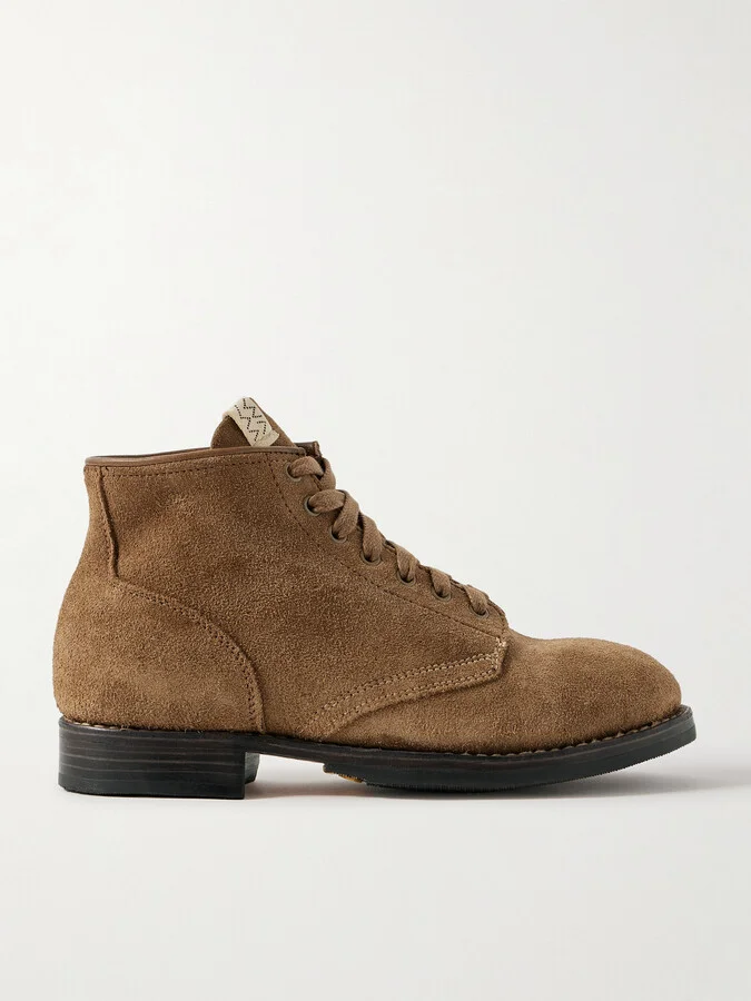 Brigadier-Folk Leather-Trimmed Suede Boots