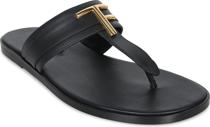 Brighton Leather Flip-flops In Black And Gold - Image 2