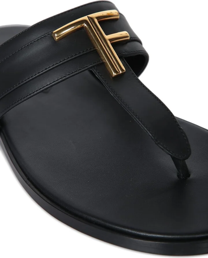 Brighton Leather Flip-flops In Black And Gold - Image 4