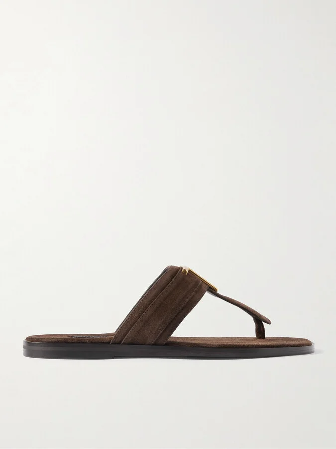 Brighton Logo-Embellished Suede Sandals