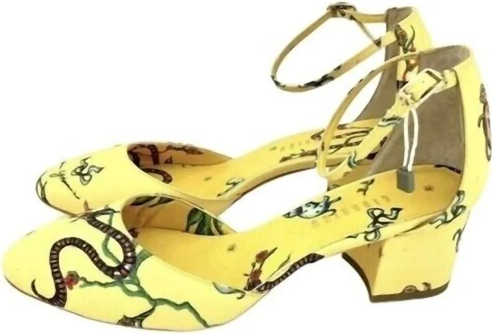 Brighton Printed Ankle Block Heels In Yellow