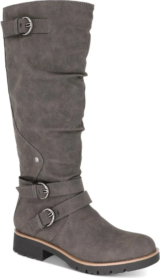 Brinley Womens Faux Leather Knee-High Motorcycle Boots