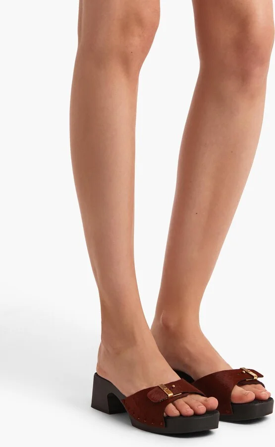 Britt Clog in Cherry Haircalf - Image 4