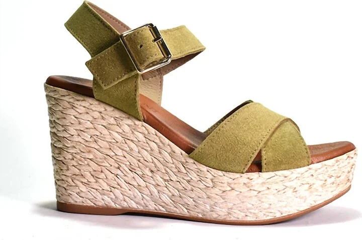 Brittany Wedge Sandal In Khaki Suede