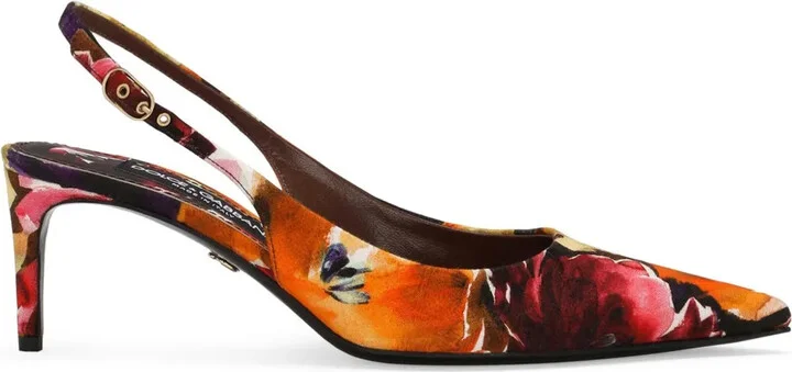 Brocade Leather Slingback Pumps