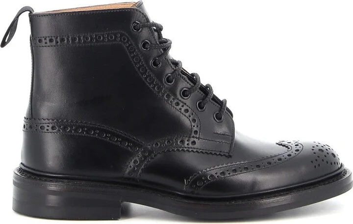 Brogue Black Calf Leather Ankle Boots