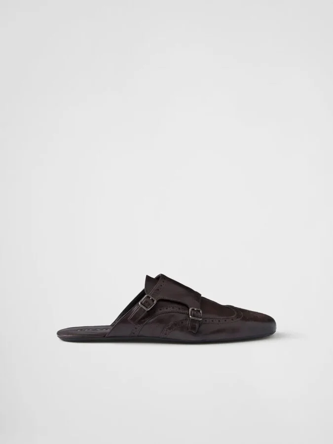 Brogue-Detail Leather Mules