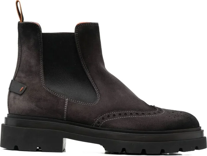 Brogue-Detail Suede Boots