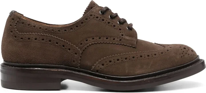 brogue-detail suede Derby shoes