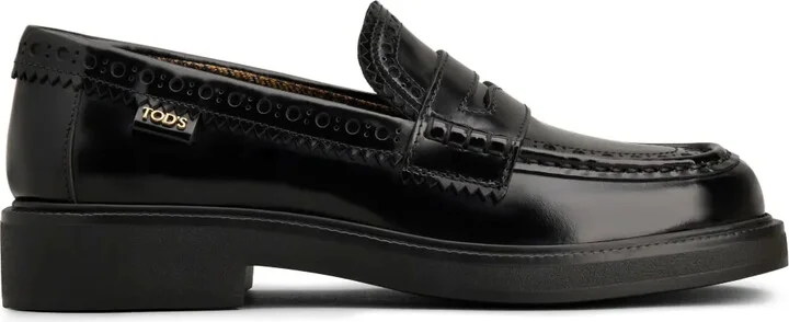 Brogue-Trim Leather Loafers