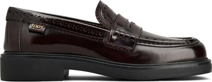 Brogue-Trim Leather Loafers