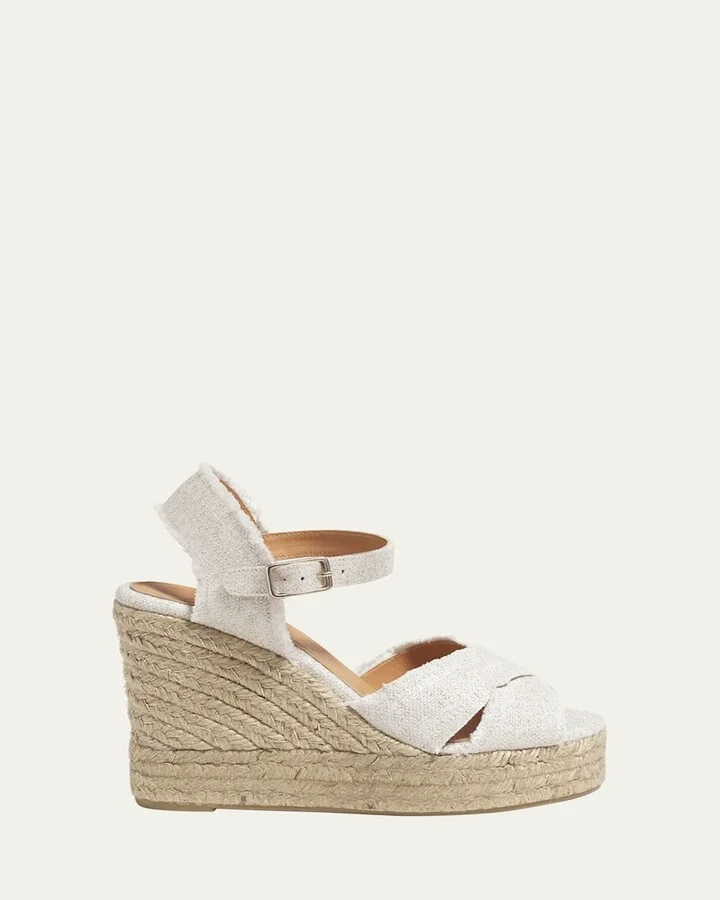 Bromelia Frayed Canvas Wedge Espadrilles