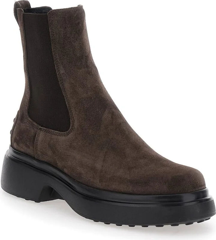 Bronw Ankle Boots With Elastic Details On The Side And Chunky Sole In Suede Woman - Image 2
