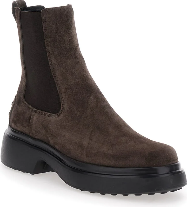 Bronw Ankle Boots With Elastic Details On The Side And Chunky Sole In Suede Woman - Image 2