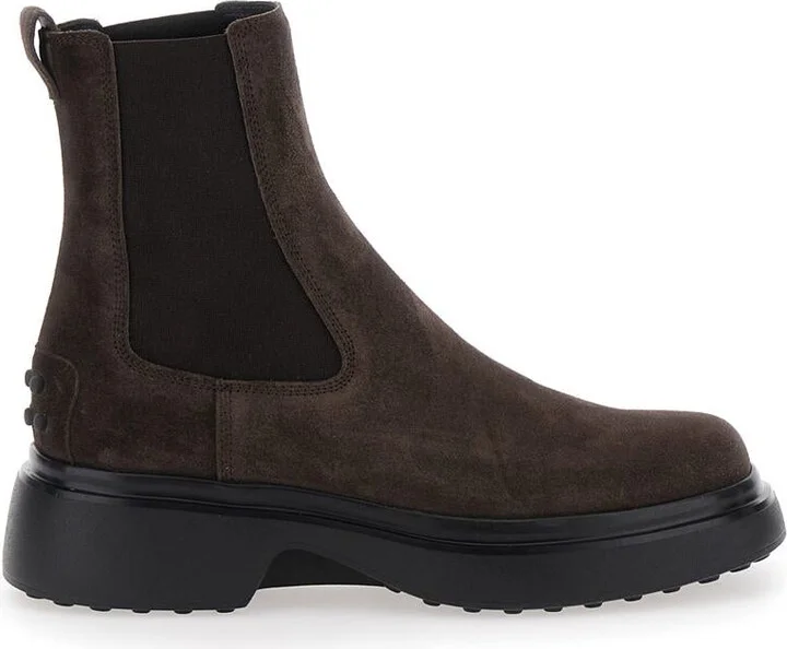 Bronw Ankle Boots With Elastic Details On The Side And Chunky Sole In Suede Woman