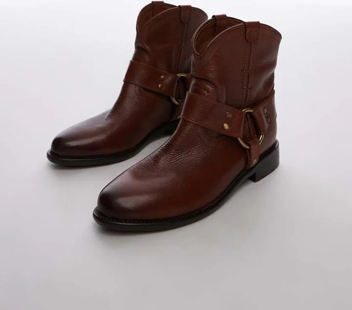 Bronx Felise harness ankle boots in cognac brushed leather - Image 2