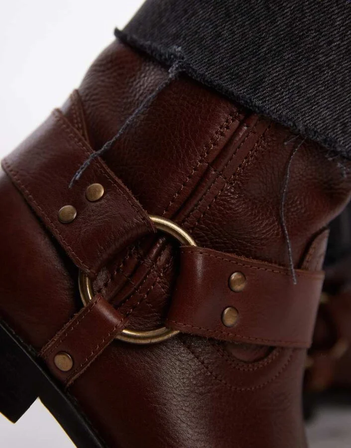 Bronx Felise harness ankle boots in cognac brushed leather - Image 3